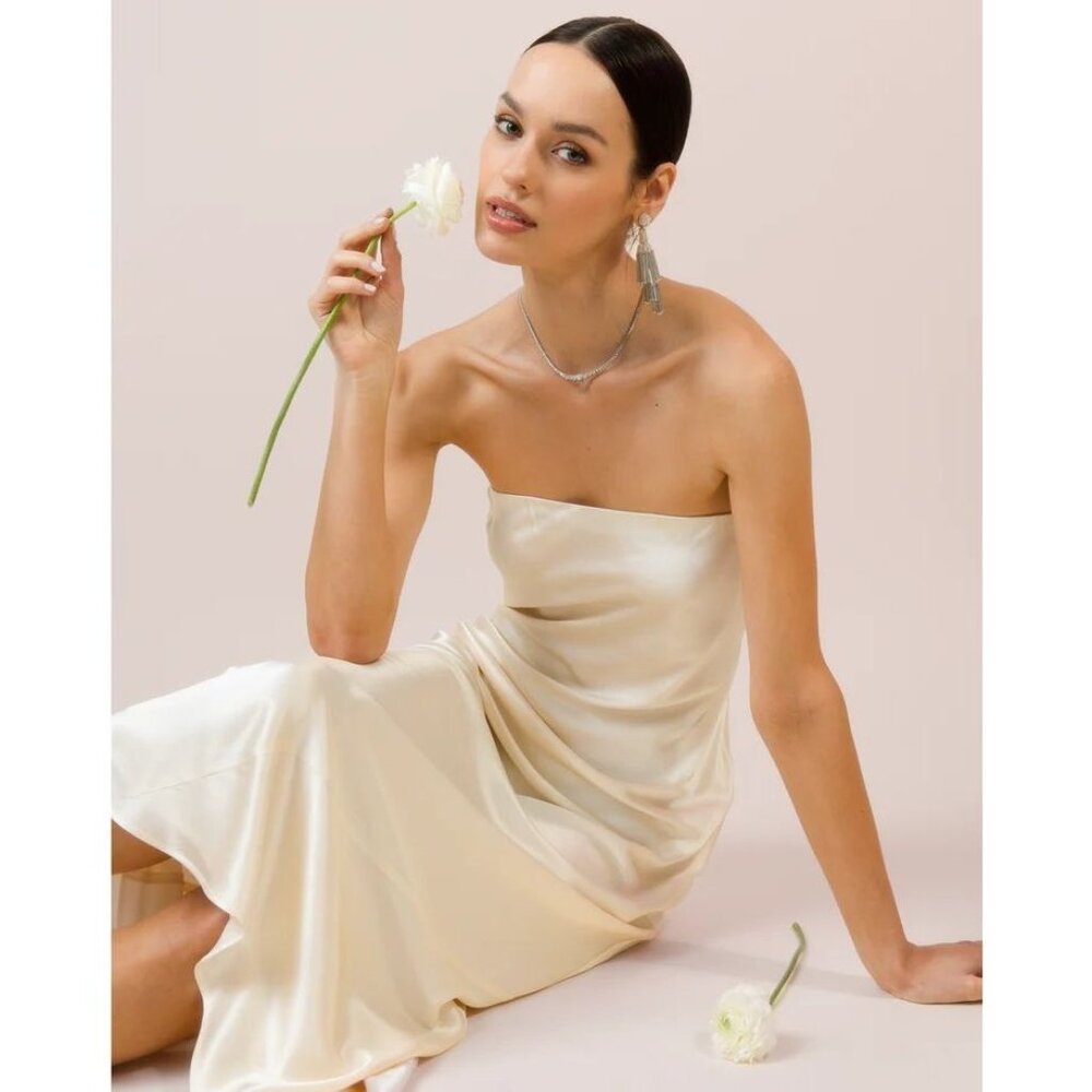 O.P.T. Reagan Ivory Bridal Silk Dress Small NWT